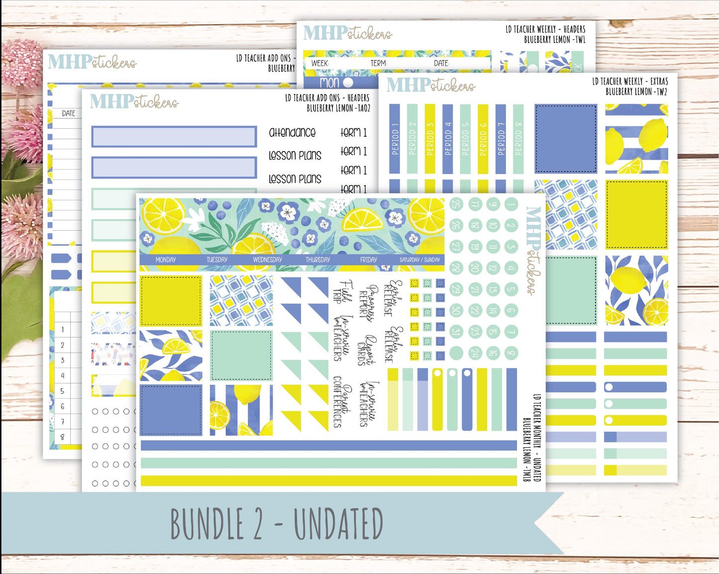 JULY Stickers for Laurel Denise Teacher Planners. "Blueberry Lemon" || TBL