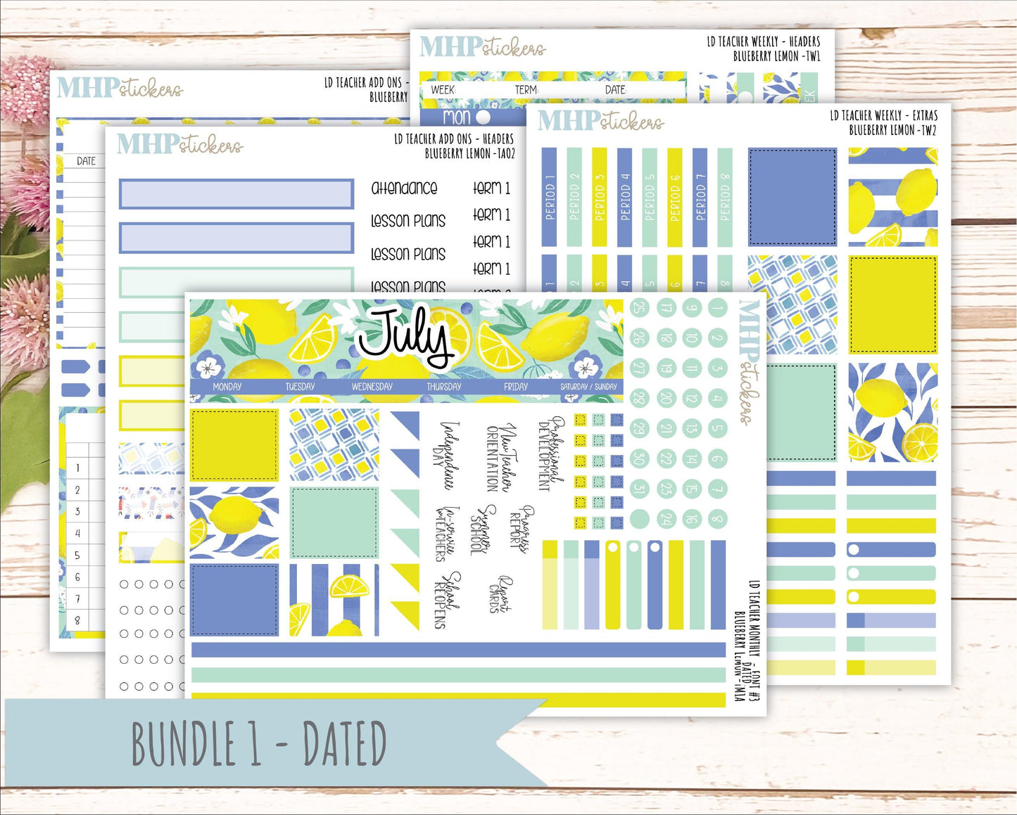 JULY Stickers for Laurel Denise Teacher Planners. "Blueberry Lemon" || TBL