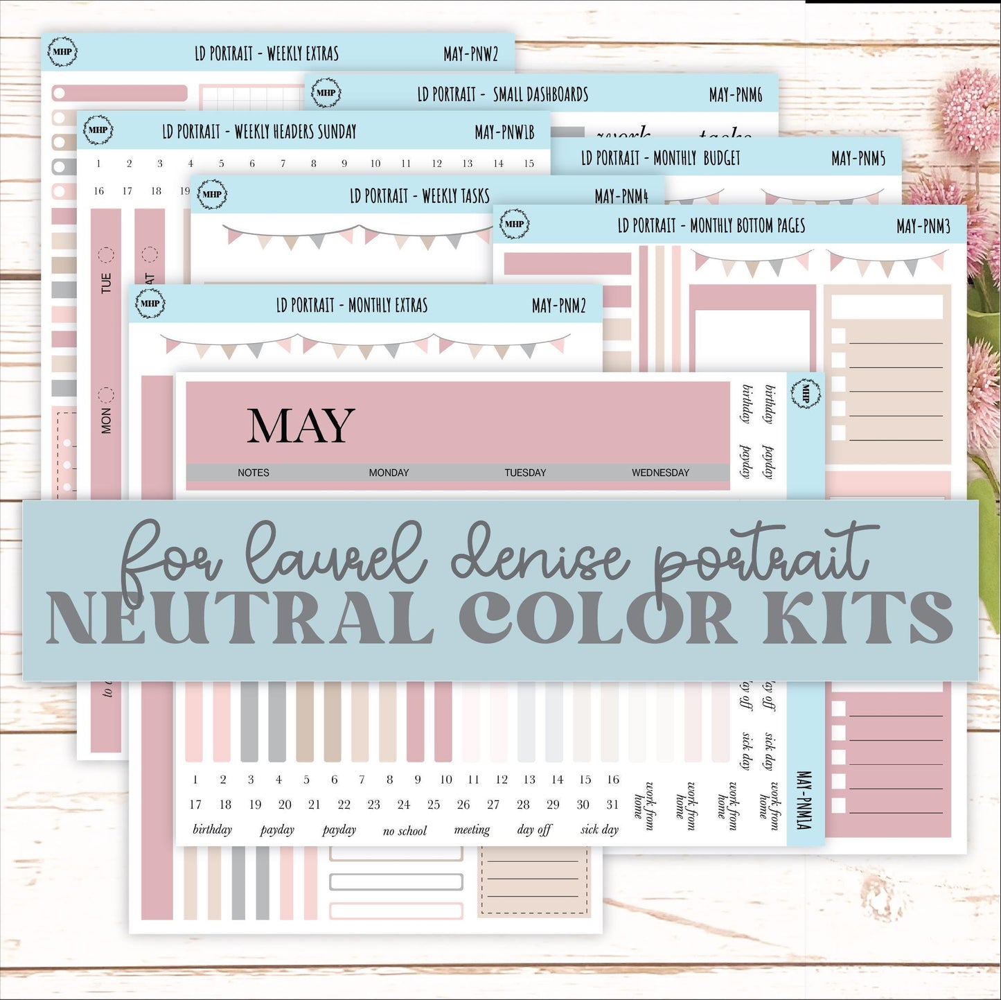 MAY Stickers for Laurel Denise Portrait Planners. Neutral Color || PN