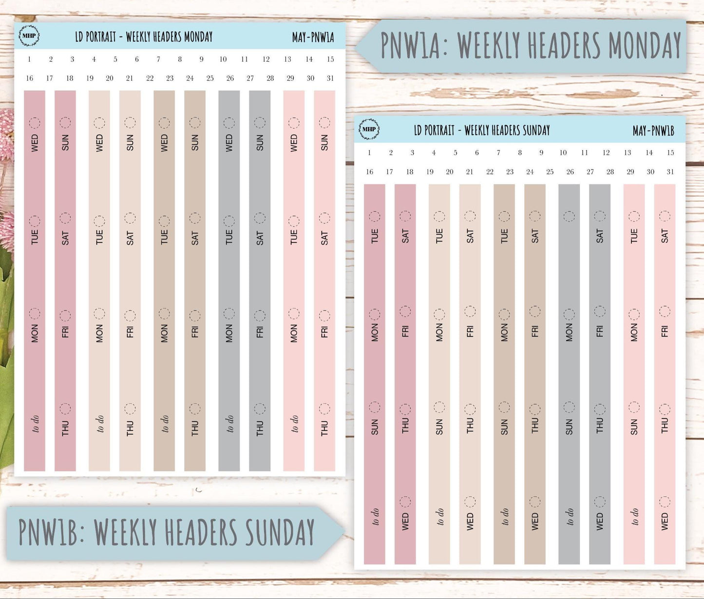 MAY Stickers for Laurel Denise Portrait Planners. Neutral Color || PN