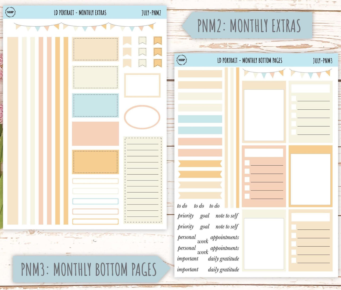 JULY Stickers for Laurel Denise Portrait Planners. Neutral Color || PN