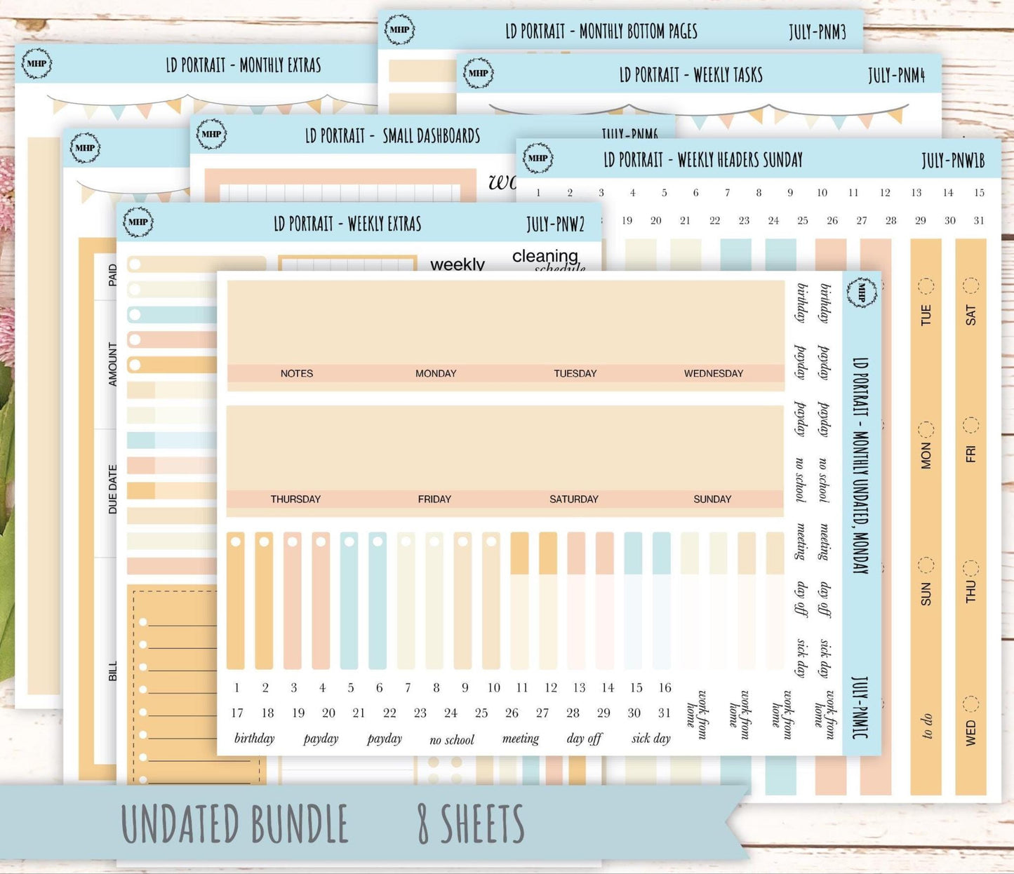 JULY Stickers for Laurel Denise Portrait Planners. Neutral Color || PN