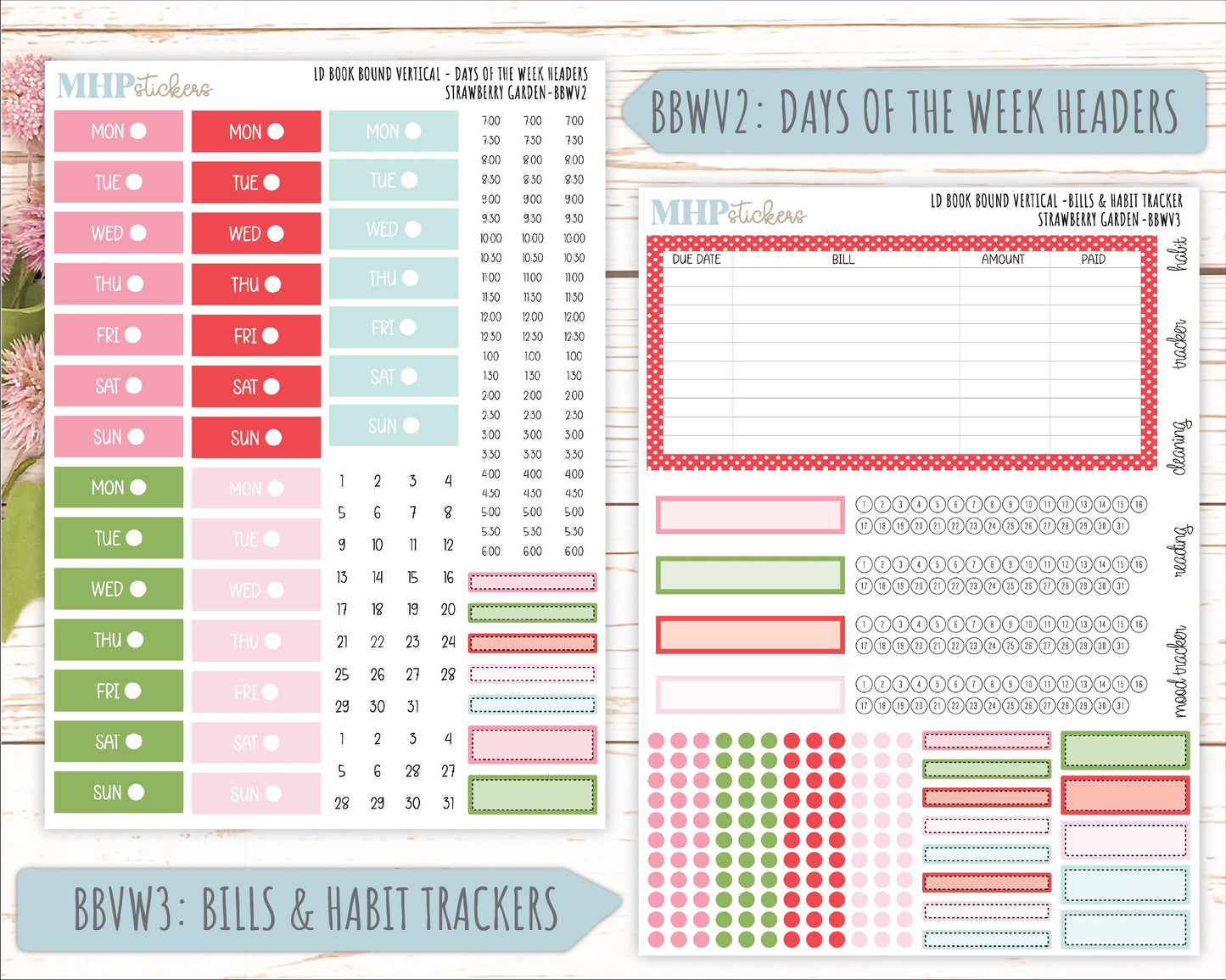 May 2025 Stickers for Laurel Denise BOOK BOUND Planner. "Strawberry Garden" || BB