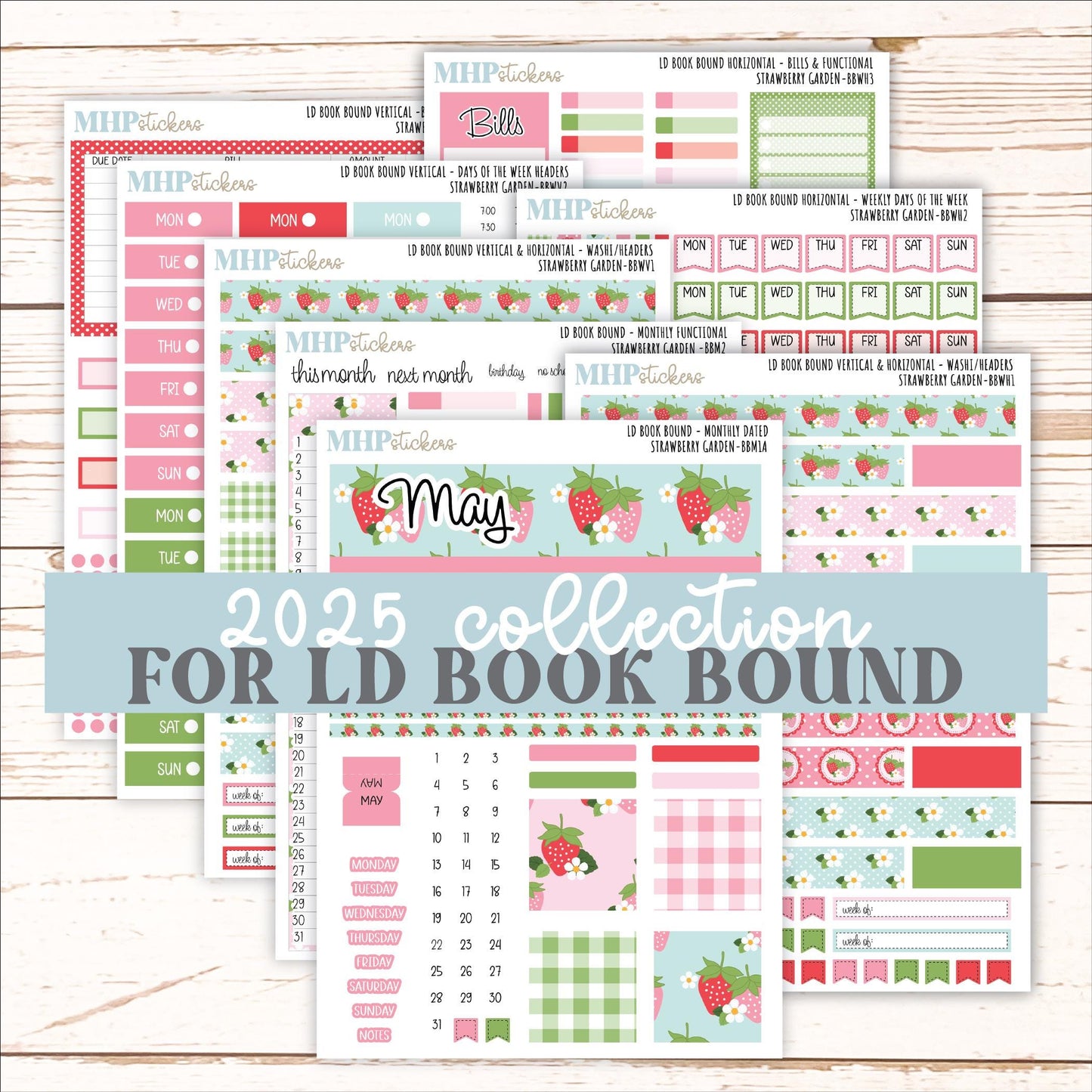 May 2025 Stickers for Laurel Denise BOOK BOUND Planner. "Strawberry Garden" || BB