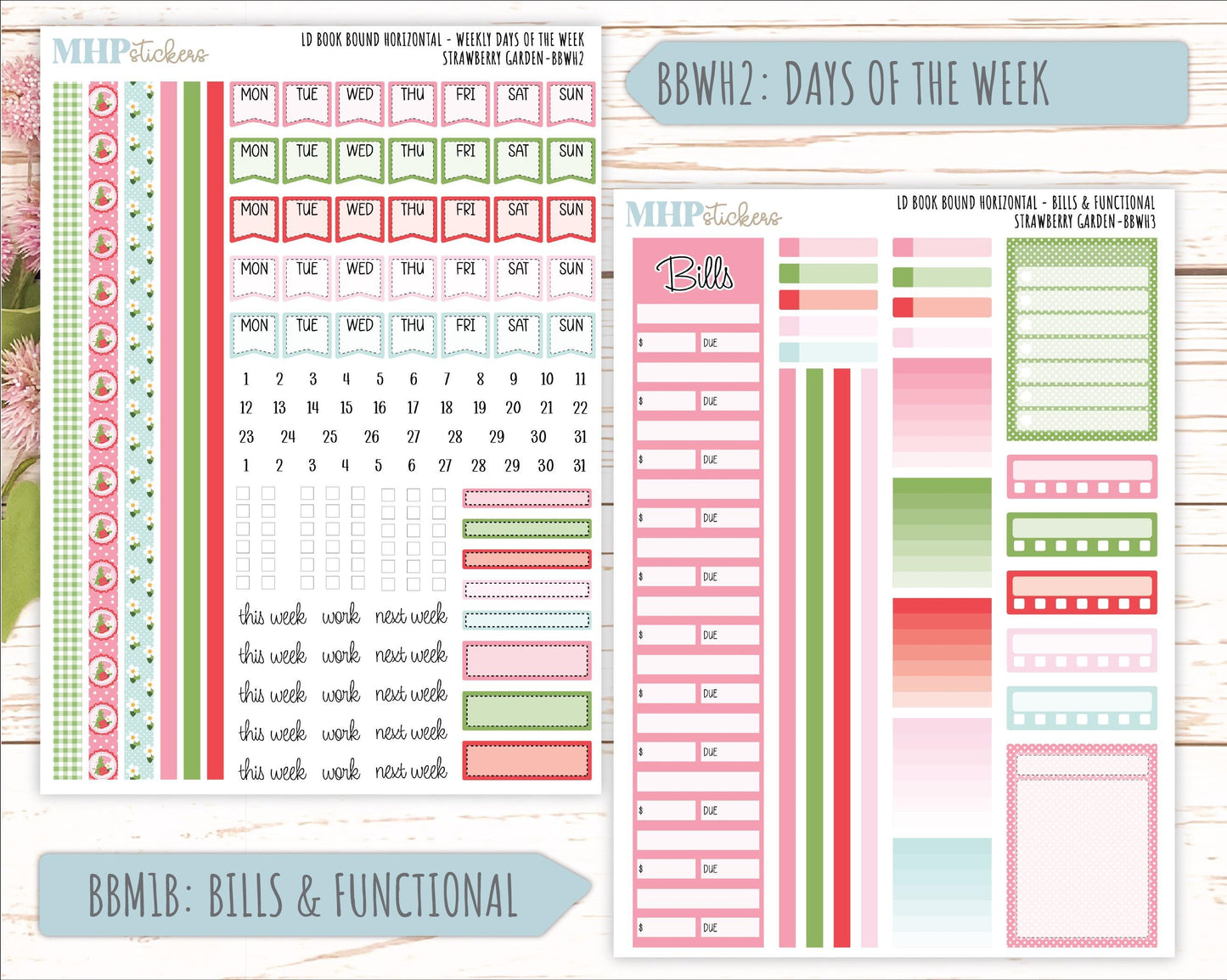 May 2025 Stickers for Laurel Denise BOOK BOUND Planner. "Strawberry Garden" || BB