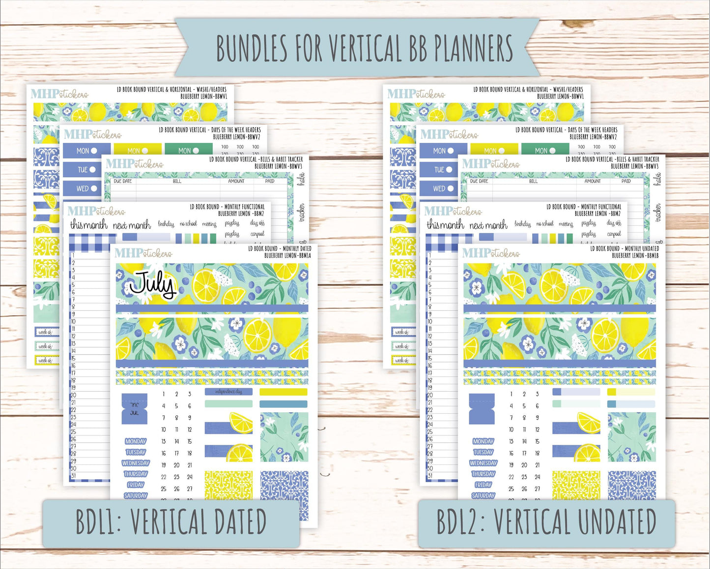 July 2025 Stickers for Laurel Denise BOOK BOUND Planner. "Blueberry Lemon" || BB