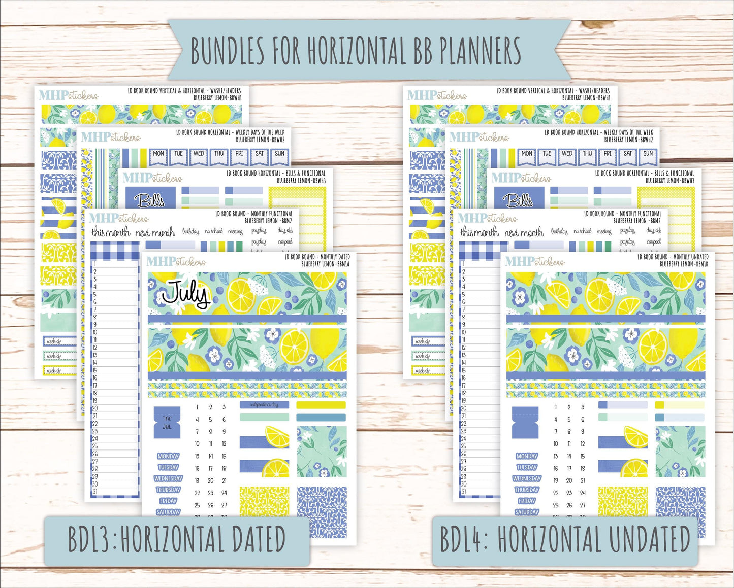 July 2025 Stickers for Laurel Denise BOOK BOUND Planner. "Blueberry Lemon" || BB