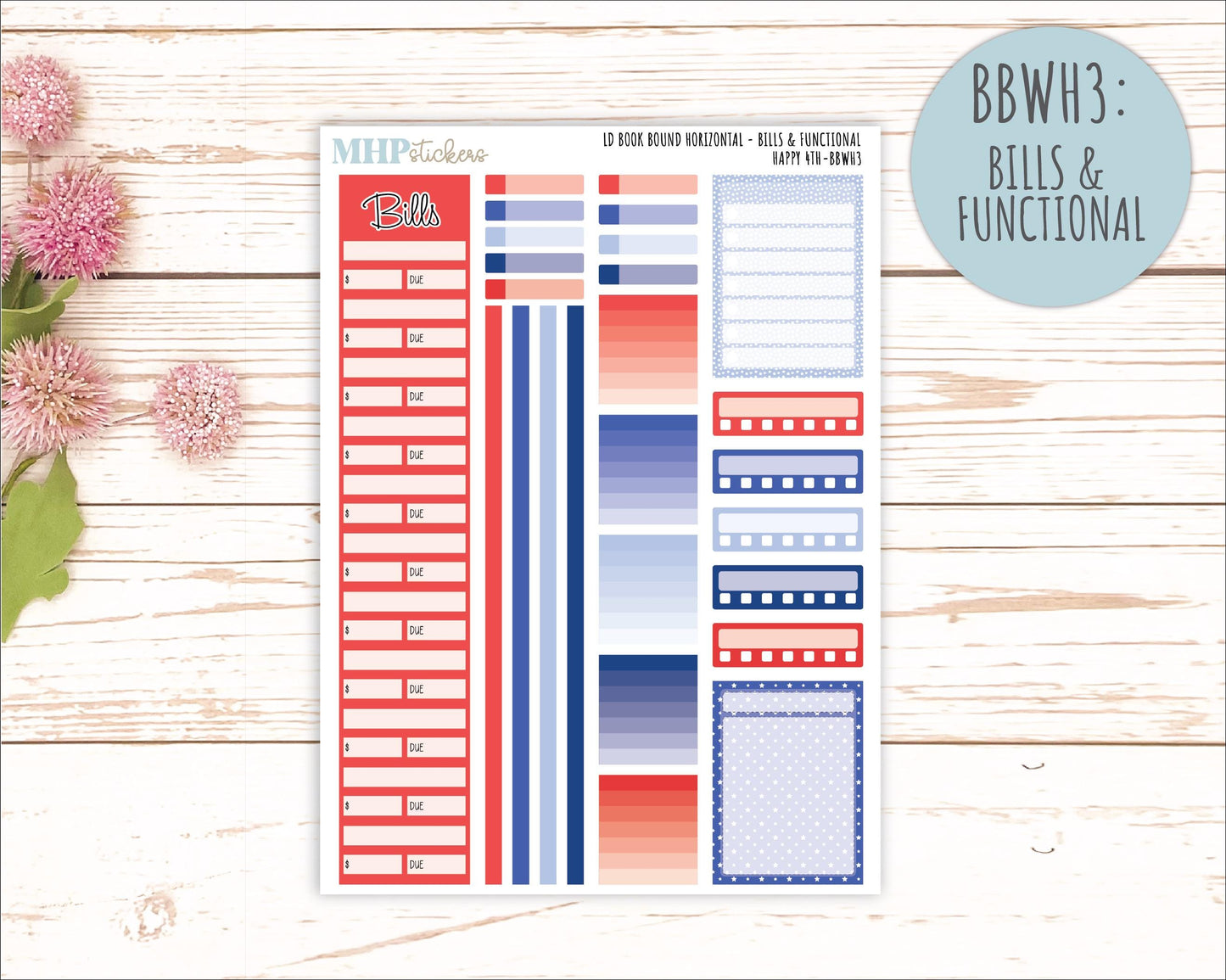 July 2025 Stickers for Laurel Denise BOOK BOUND Planner. "Happy 4th" || BB