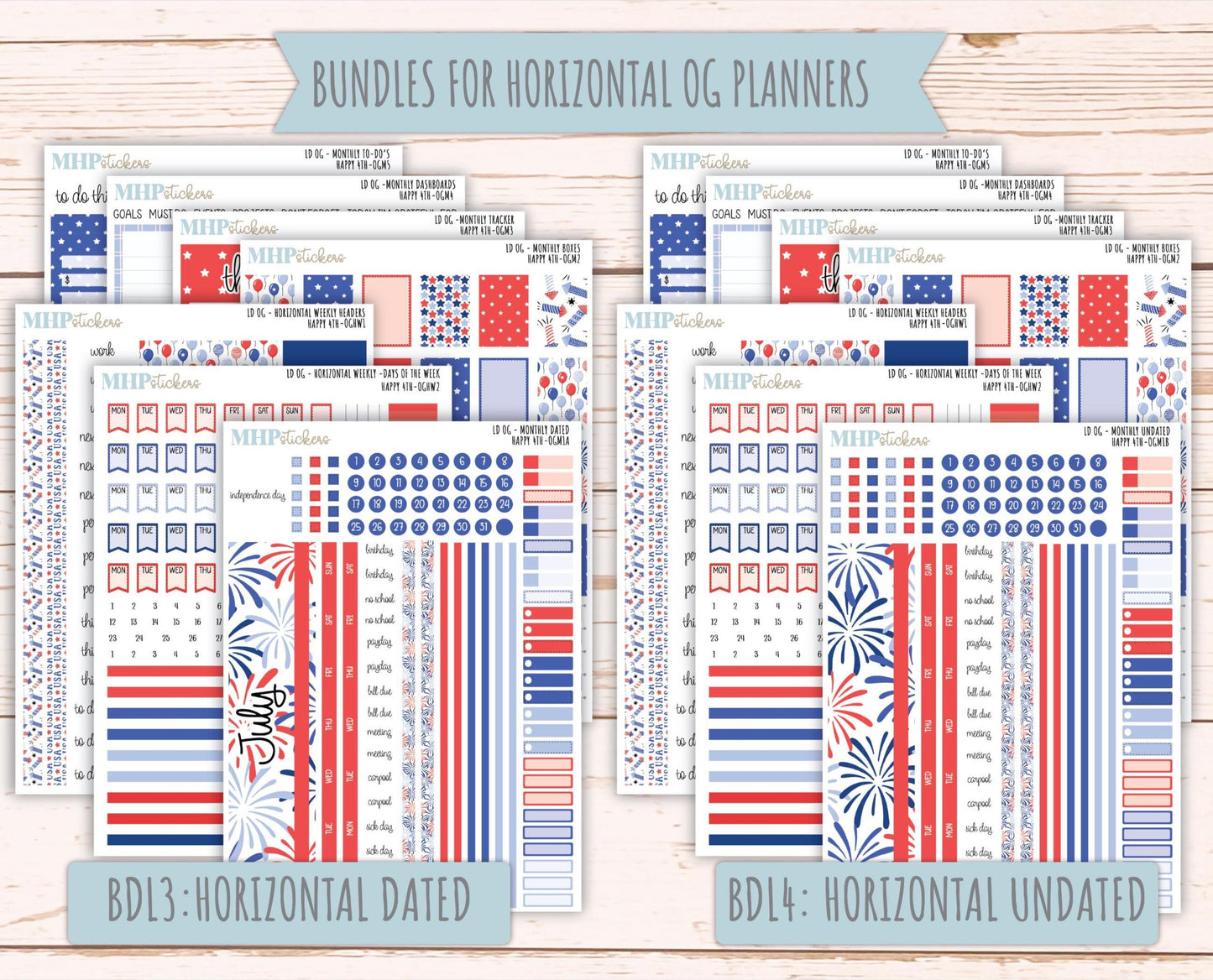 JULY 2025 Stickers for Original Size Horizontal & Vertical Laurel Denise Planners. "Happy 4th" || OGH4