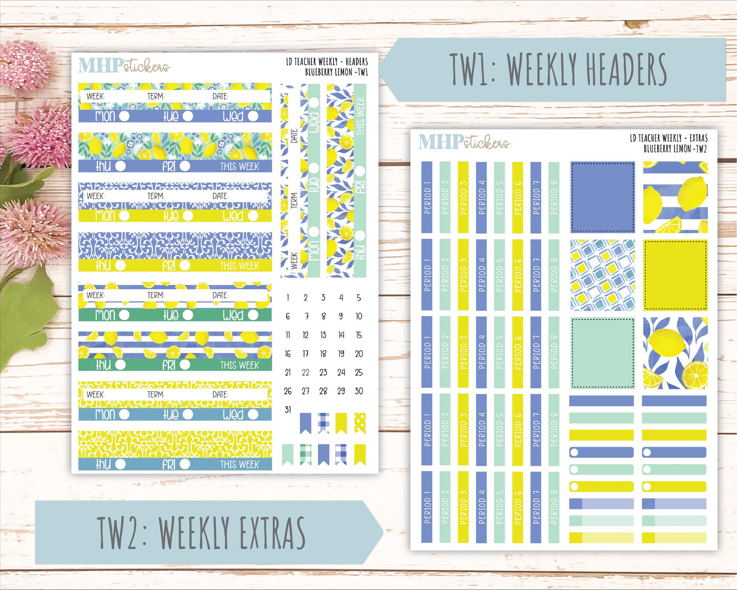 JULY Stickers for Laurel Denise Teacher Planners. "Blueberry Lemon" || TBL