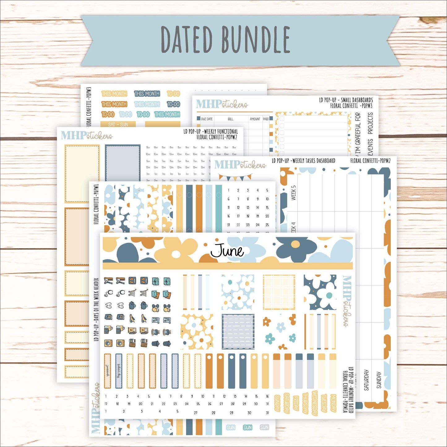 June 2025 Stickers for Laurel Denise POP-UP Planner. "Floral Confetti" || POPFC