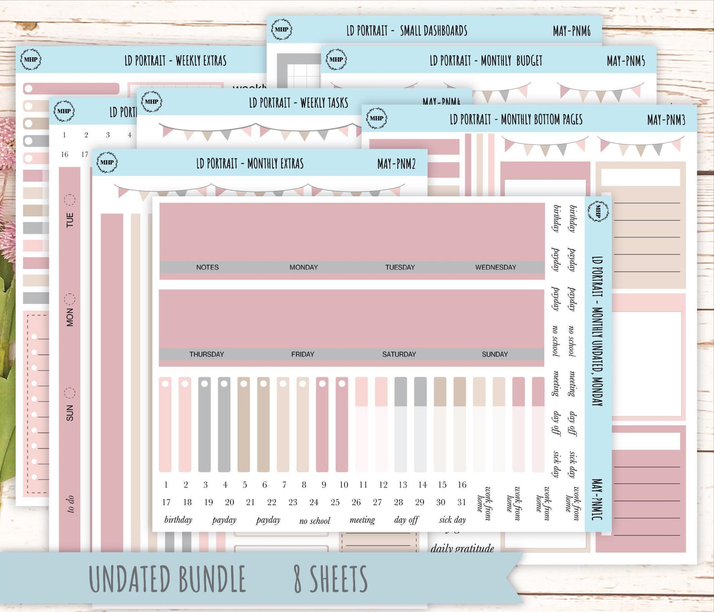 MAY Stickers for Laurel Denise Portrait Planners. Neutral Color || PN