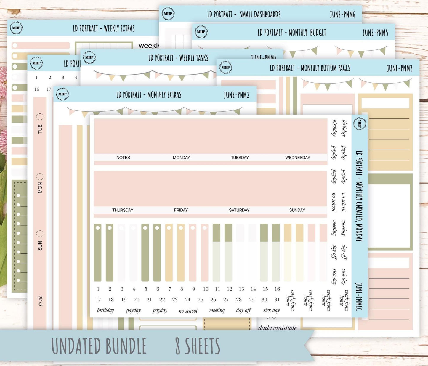 JUNE Stickers for Laurel Denise Portrait Planners. Neutral Color || PN