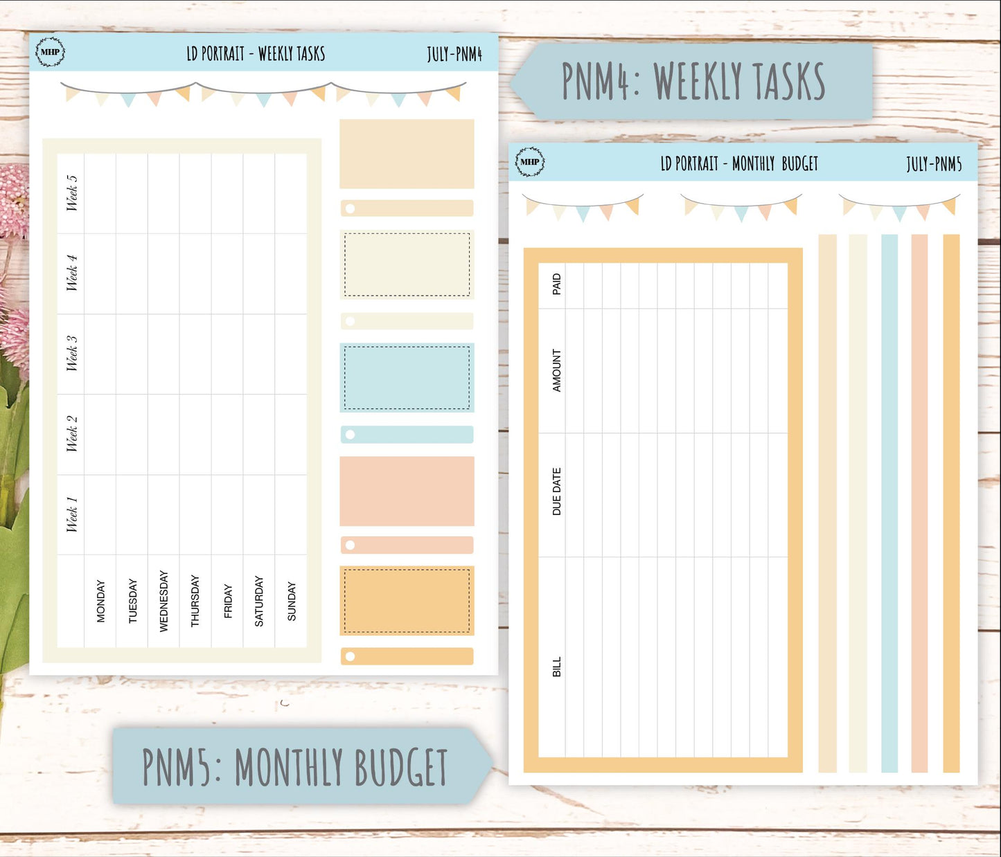 JULY Stickers for Laurel Denise Portrait Planners. Neutral Color || PN