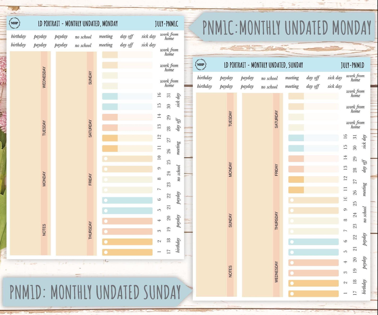 JULY Stickers for Laurel Denise Portrait Planners. Neutral Color || PN