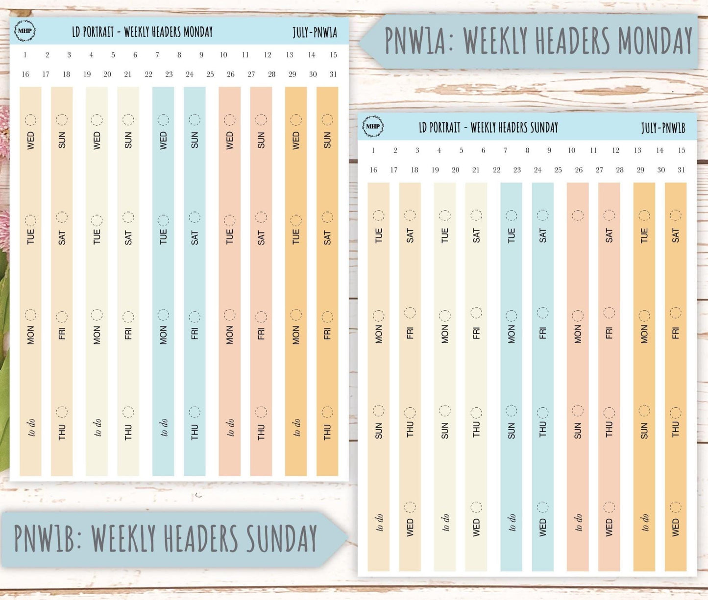 JULY Stickers for Laurel Denise Portrait Planners. Neutral Color || PN