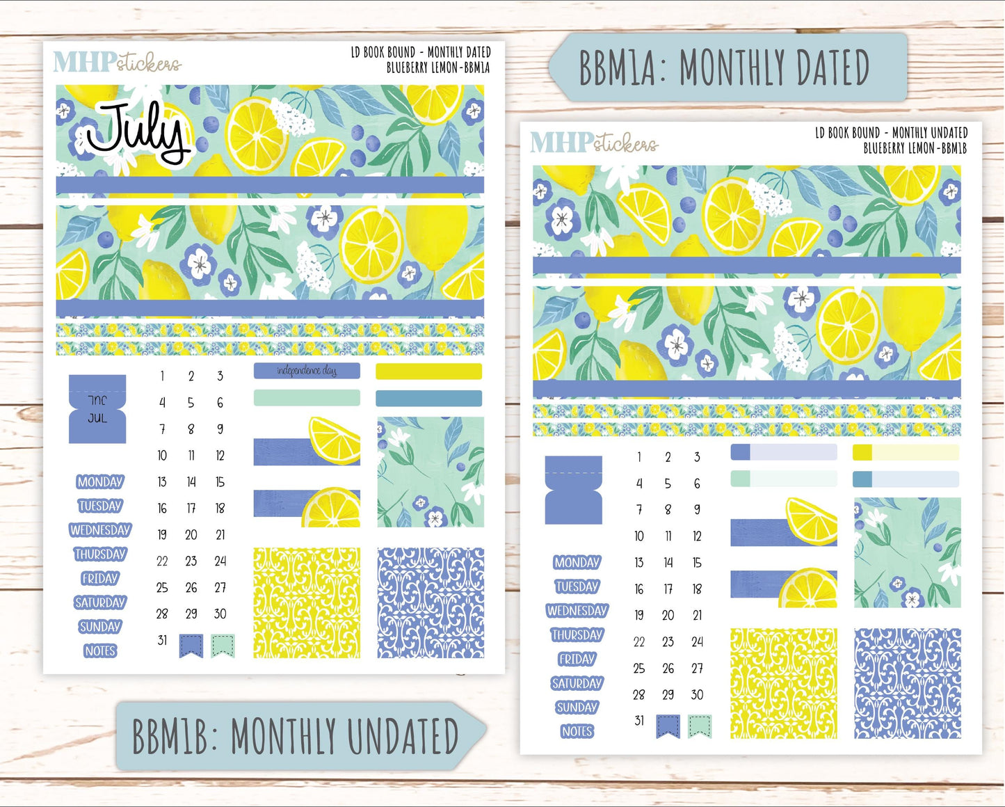 July 2025 Stickers for Laurel Denise BOOK BOUND Planner. "Blueberry Lemon" || BB