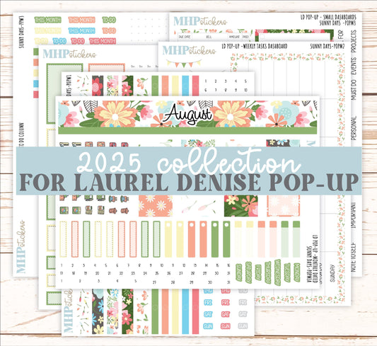 August 2025 Stickers for Laurel Denise POP-UP Planner. "Sunny Days" || POPIV