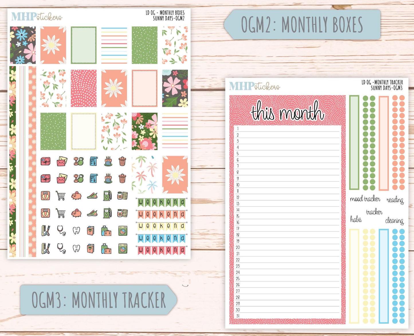 AUGUST 2025 Stickers for Original Size Horizontal & Vertical Laurel Denise Planners. "Sunny Days" || OGSD