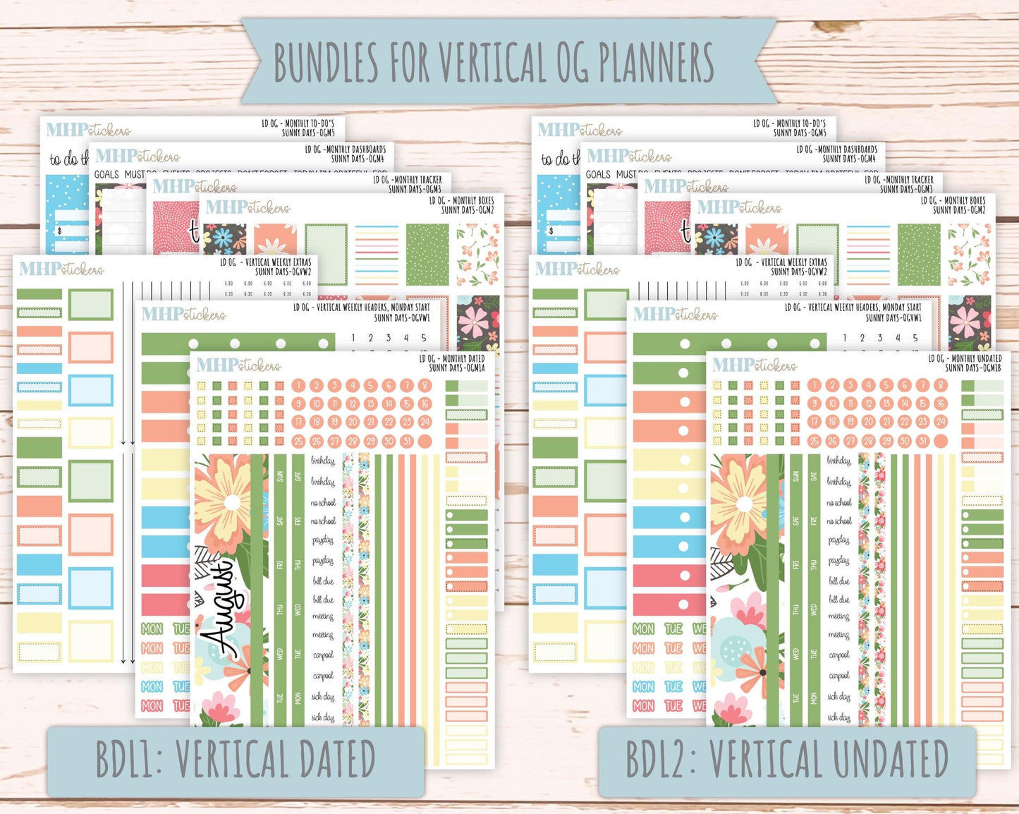 AUGUST 2025 Stickers for Original Size Horizontal & Vertical Laurel Denise Planners. "Sunny Days" || OGSD