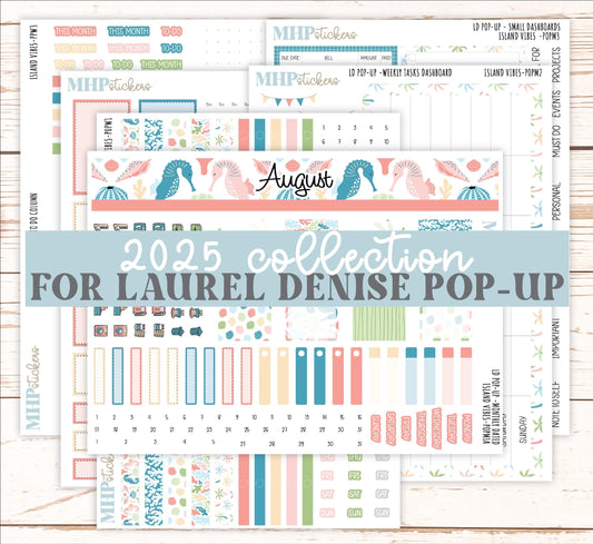 August 2025 Stickers for Laurel Denise POP-UP Planner. "Island Vibes" || POPIV