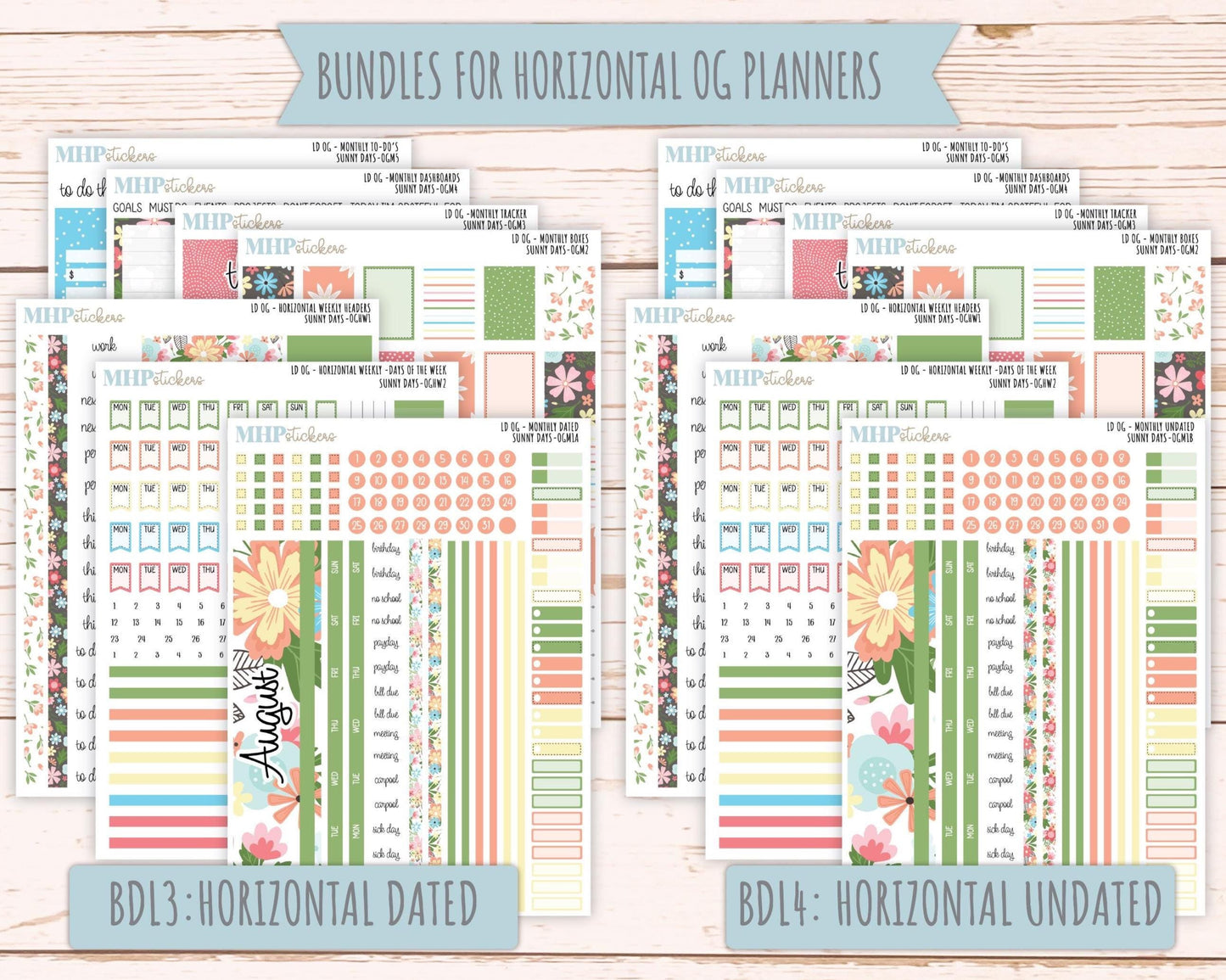 AUGUST 2025 Stickers for Original Size Horizontal & Vertical Laurel Denise Planners. "Sunny Days" || OGSD