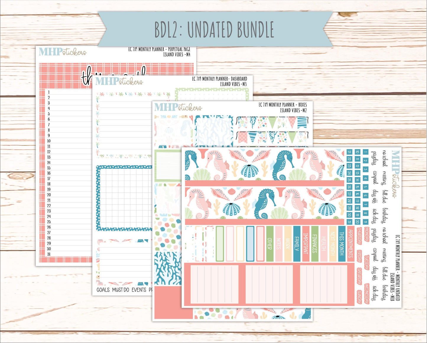 AUGUST MONTHLY Kit for 7x9 Erin Condren Planners. 2025 Collection "Island Vibes" || ECM