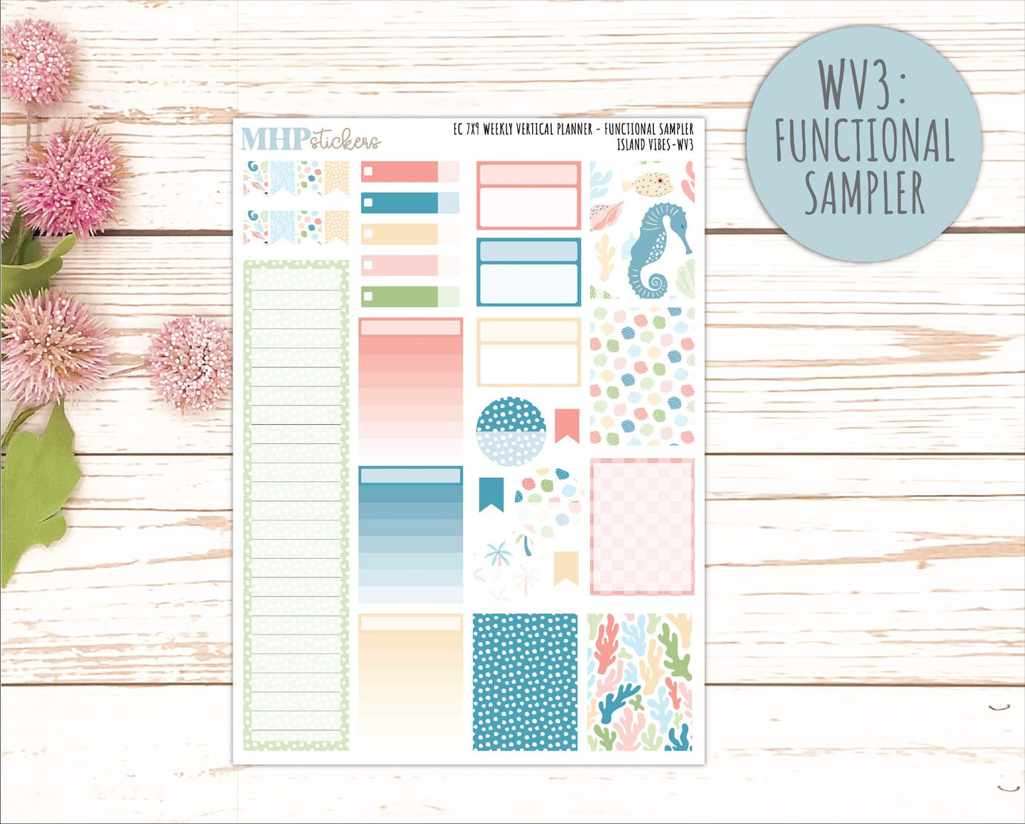 AUGUST Weekly Vertical Kits for 7x9 Erin Condren Planners. "Island Vibes" || ECWV