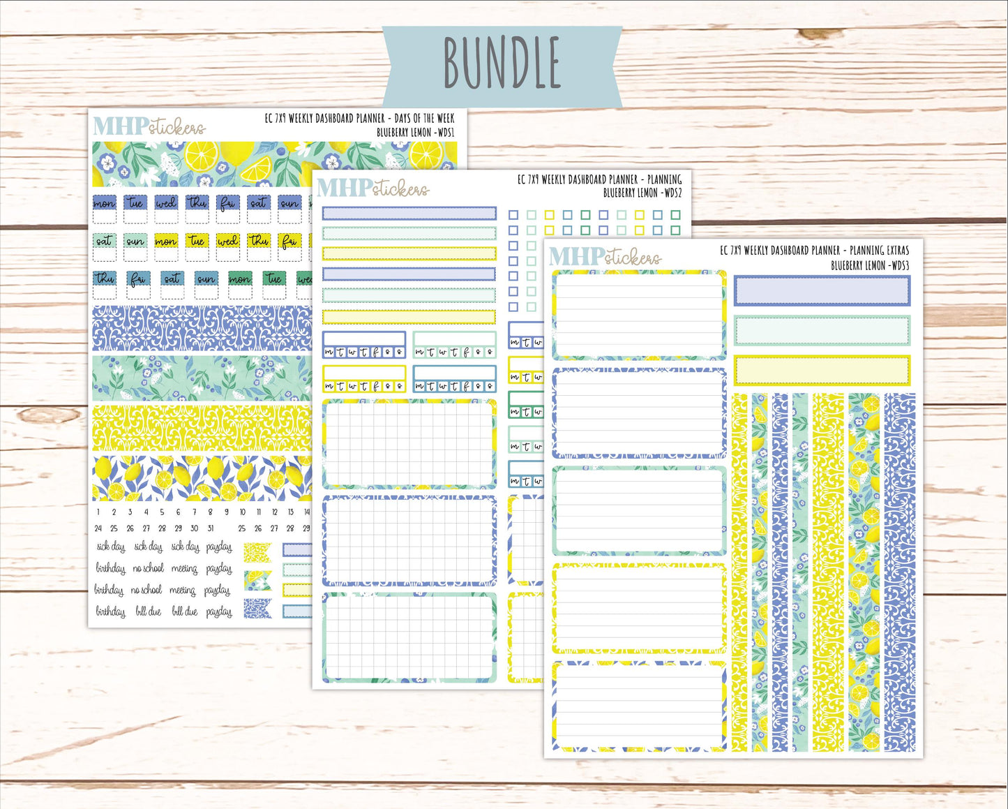 JULY Weekly Dashboard Kit for 7x9 Erin Condren Planners. "Blueberry Lemon" || ECWDS