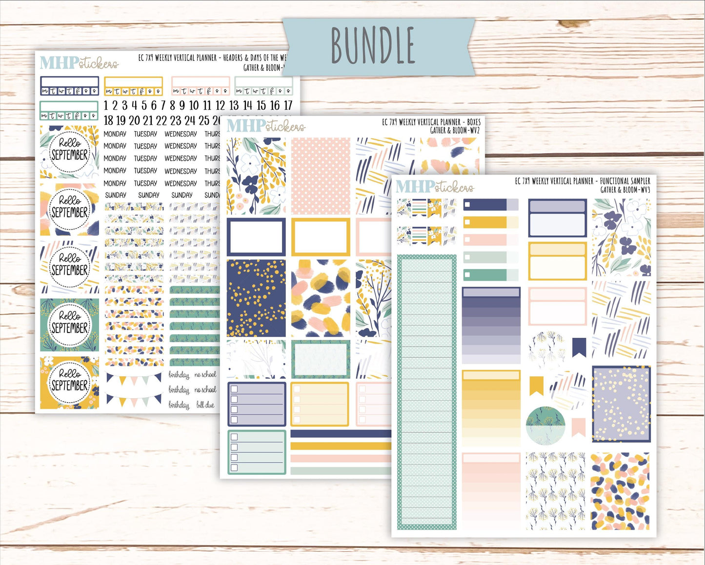 SEPTEMBER Weekly Vertical Kits for 7x9 Erin Condren Planners. "Gather and Bloom" || ECWV