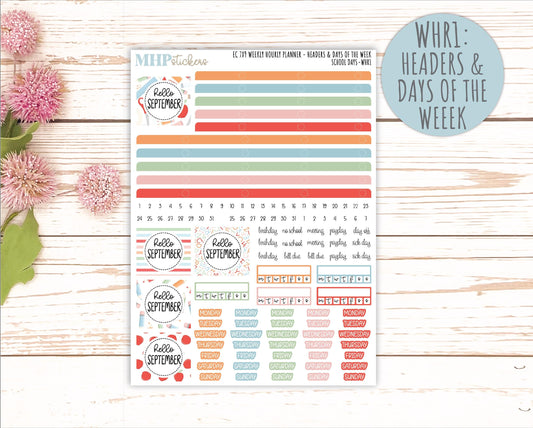 SEPTEMBER Weekly Hourly Planning Kits for 7x9 Erin Condren Planners. "School Days" || ECWHR
