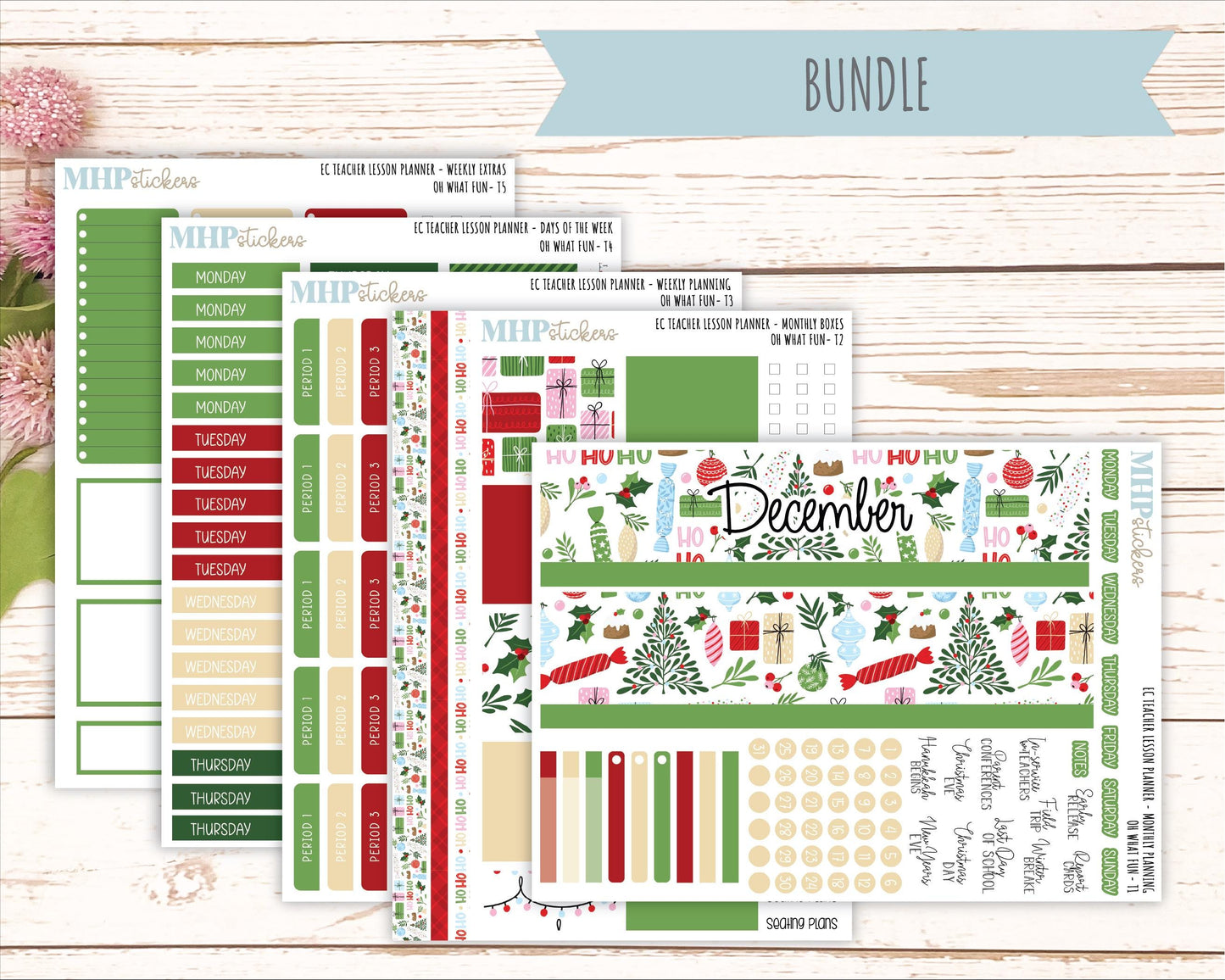 DECEMBER Stickers for EC Teacher Lesson Planner. "Oh What Fun" || ECT