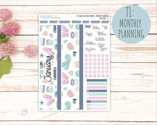 JANUARY Stickers for EC Teacher Lesson Planner. 2025 Collection "Cozy Days" || ECT