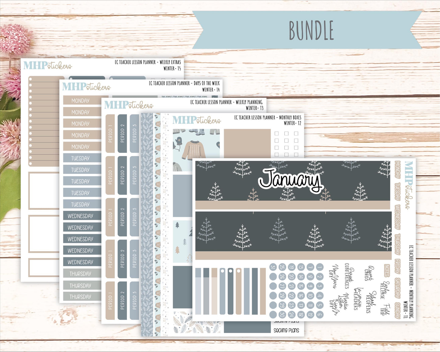 JANUARY Stickers for EC Teacher Lesson Planner. 2025 Collection "Winter" || ECT