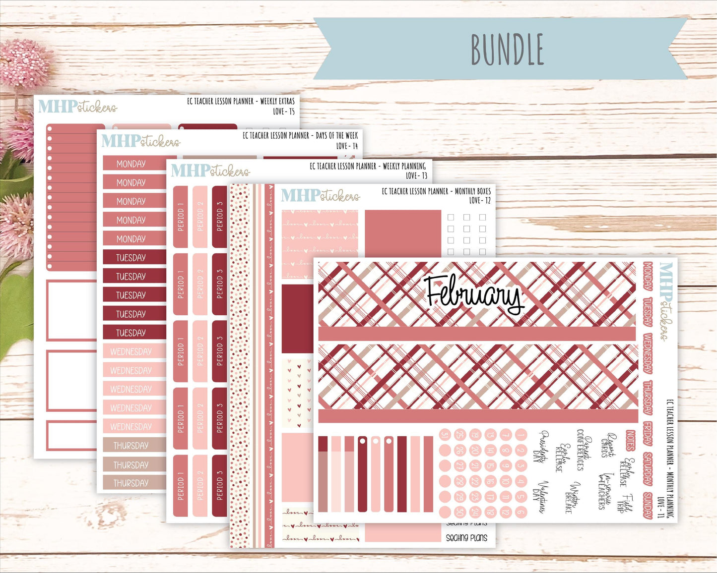 FEBRUARY Stickers for EC Teacher Lesson Planner. 2025 Collection "Love" || ECT