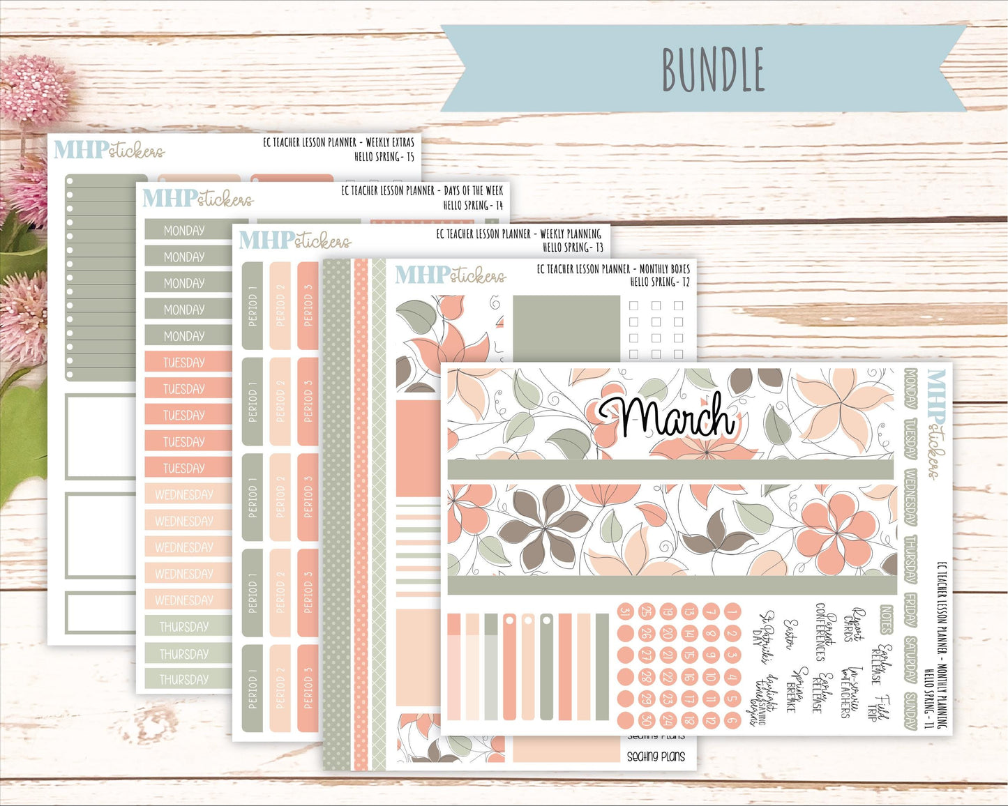 MARCH Stickers for EC Teacher Lesson Planner. 2025 Collection "Hello Spring" || ECT