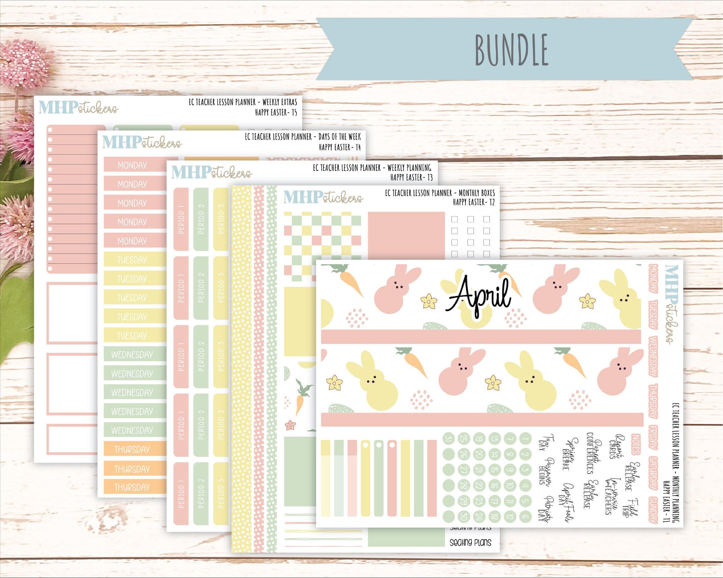 APRIL Stickers for EC Teacher Lesson Planner. 2025 Collection "Happy Easter" || ECT