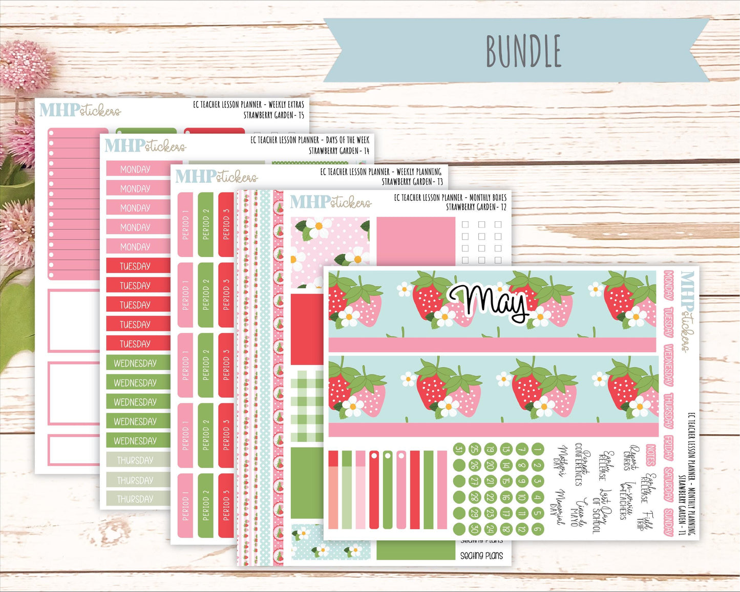 MAY Stickers for EC Teacher Lesson Planner. 2025 Collection "Strawberry Garden" || ECT