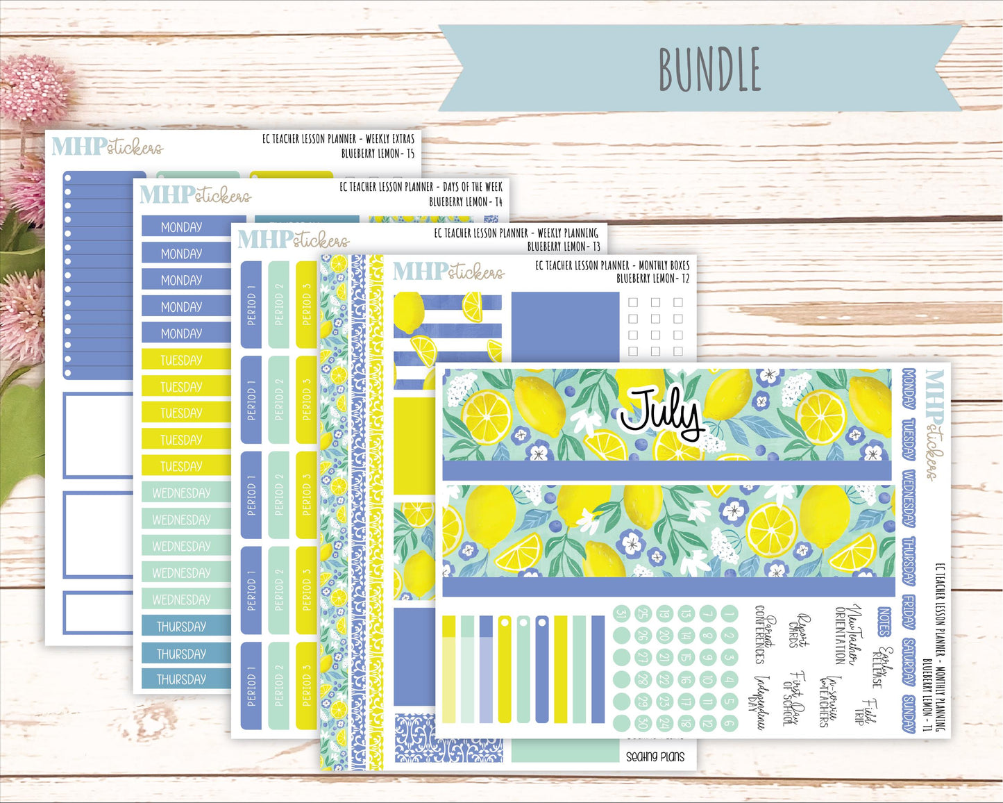 JULY Stickers for EC Teacher Lesson Planner. 2025 Collection "Blueberry Lemon" || ECT