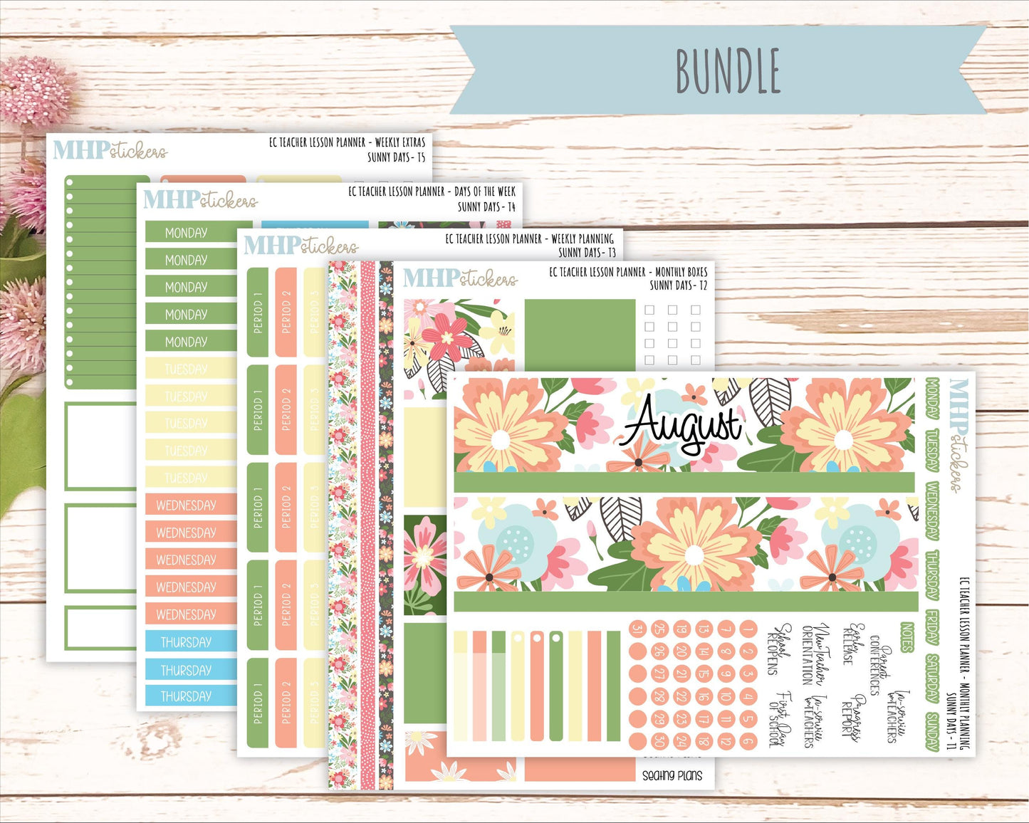 AUGUST Stickers for EC Teacher Lesson Planner. 2025 Collection "Sunny Days" || ECT