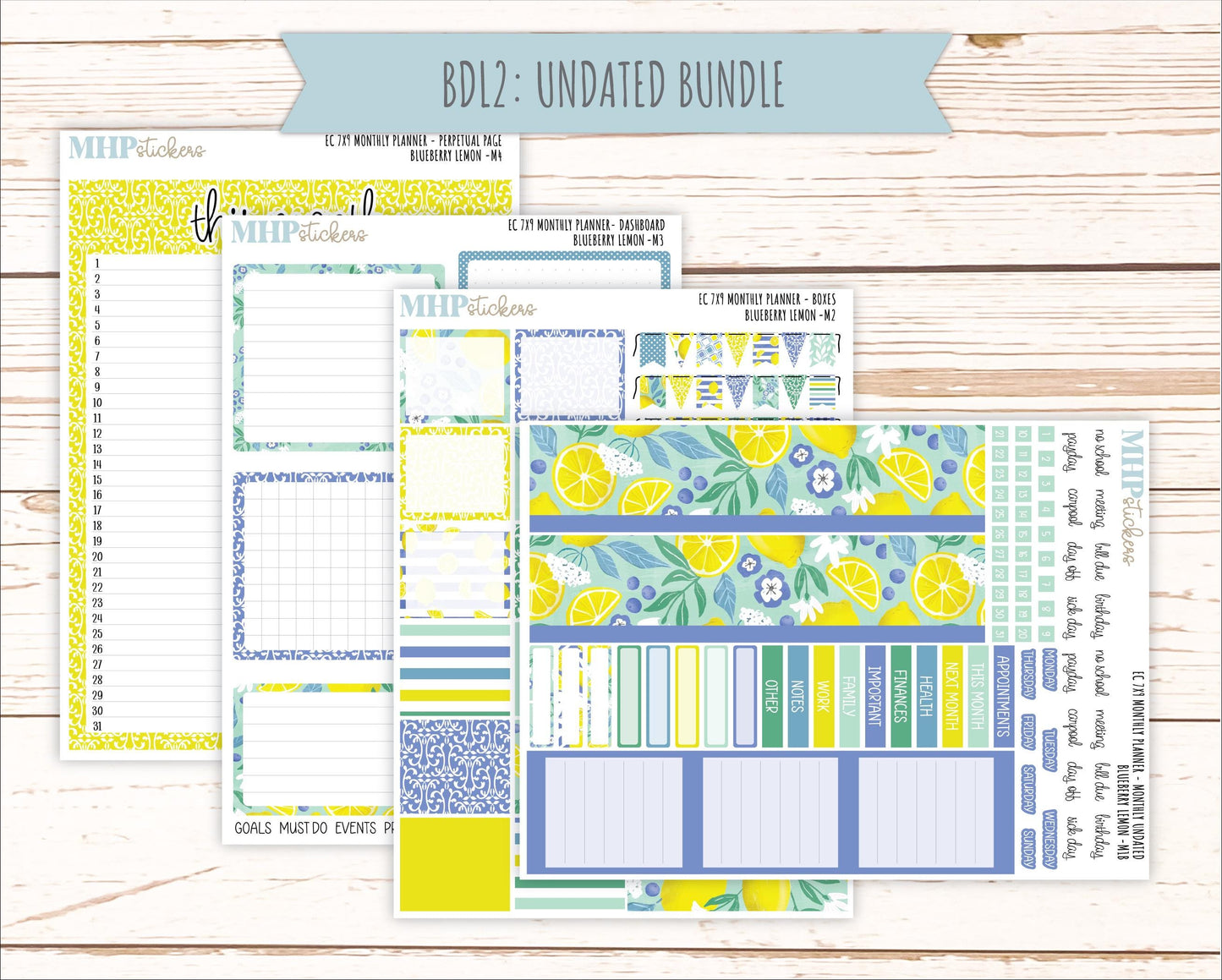 JULY MONTHLY Kit for 7x9 Erin Condren Planners. 2025 Collection "Blueberry Lemon" || ECM