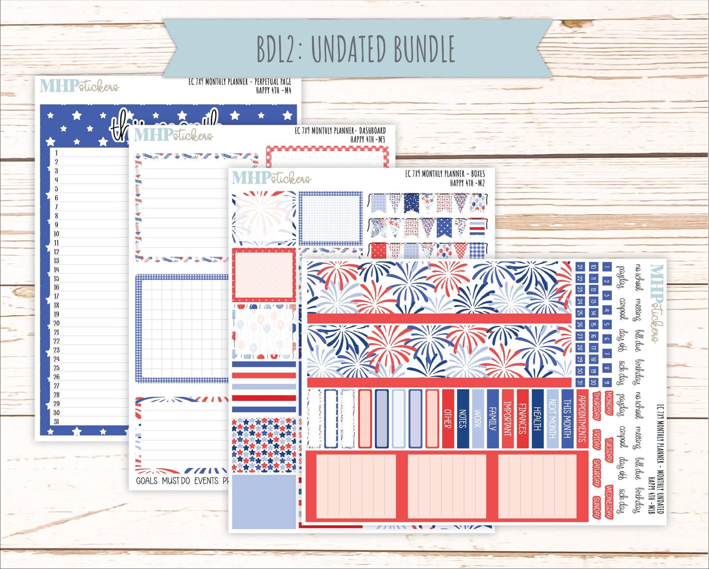 JULY MONTHLY Kit for 7x9 Erin Condren Planners. 2025 Collection "Happy 4th" || ECM