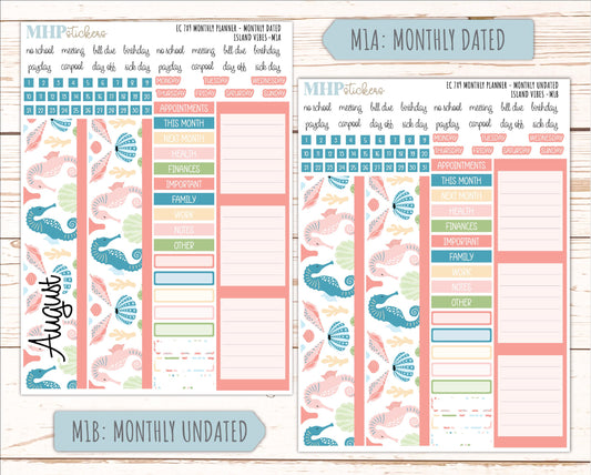 AUGUST MONTHLY Kit for 7x9 Erin Condren Planners. 2025 Collection "Island Vibes" || ECM