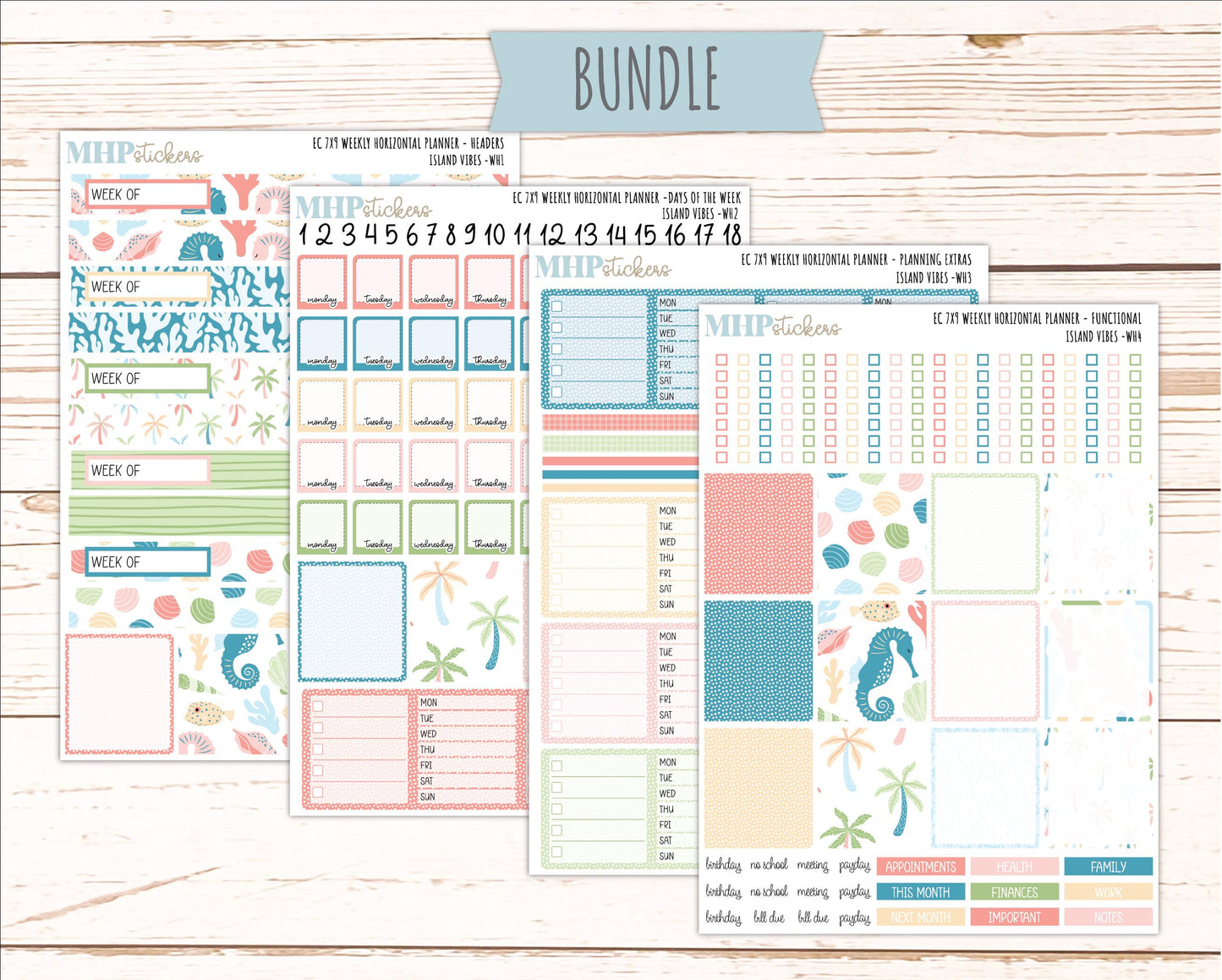 AUGUST Weekly Horizontal Planning Kit for 7x9 Erin Condren Planners. "Island Vibes" || ECWH
