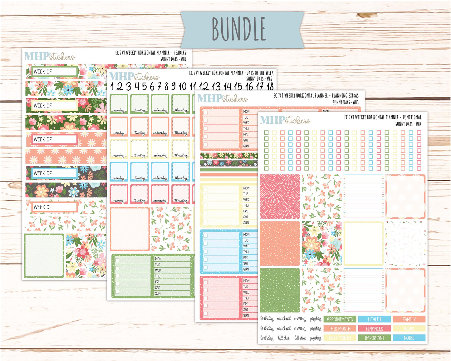 AUGUST Weekly Horizontal Planning Kit for 7x9 Erin Condren Planners. "Sunny Days" || ECWH
