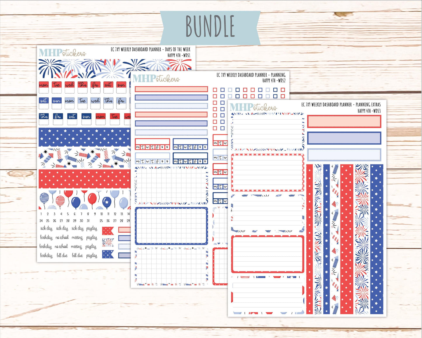 JULY Weekly Dashboard Kit for 7x9 Erin Condren Planners. "Happy 4th" || ECWDS