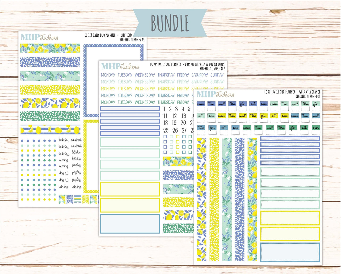 JULY Daily Duo Sticker Kit for 7x9 Erin Condren Planners. "Blueberry Lemon" || ECDD