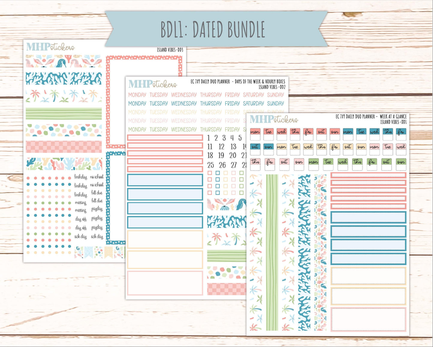 AUGUST Daily Duo Sticker Kit for 7x9 Erin Condren Planners. "Island Vibes" || ECDD