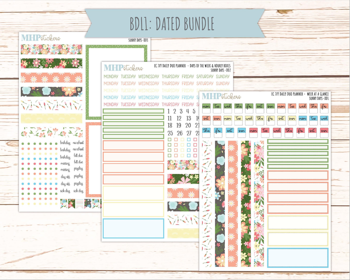AUGUST Daily Duo Sticker Kit for 7x9 Erin Condren Planners. "Sunny Days" || ECDD