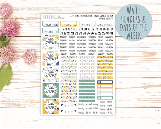SEPTEMBER Weekly Vertical Kits for 7x9 Erin Condren Planners. "Gather and Bloom" || ECWV